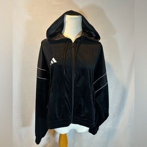 Adidas Womens Full Zip Hoodie Black/White HY0223 Velour. Size L.